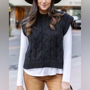 Grace & Lace Black Cable Knit Sleeveless Sweater
